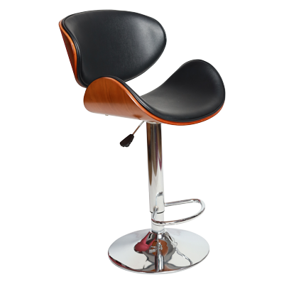 ADJUSTABLE BARSTOOL BEND WOOD BACK WALNUT COLOR / CHROME BASAE