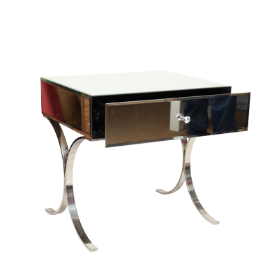 BED SIDE TABLE MIRROR SINGLE DAWER WITH S/S LEGS