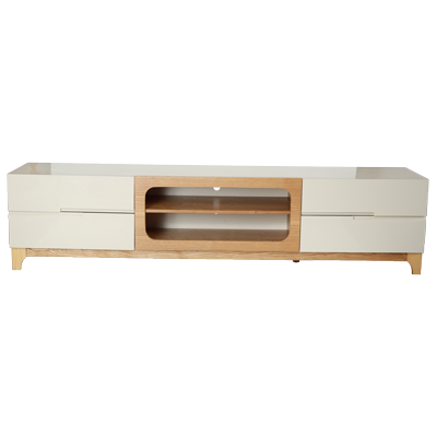 BEIGE COLOR GLASS TOP TV CONSOLE WITH 4 DRWERS - D889 view 2