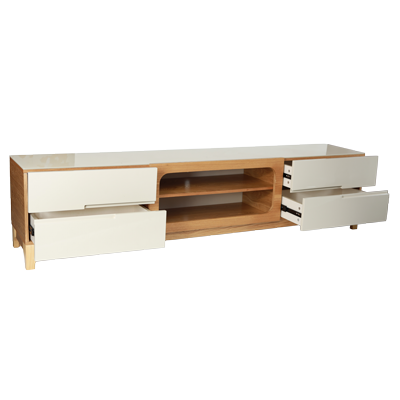 BEIGE COLOR GLASS TOP TV CONSOLE WITH 4 DRWERS - D889