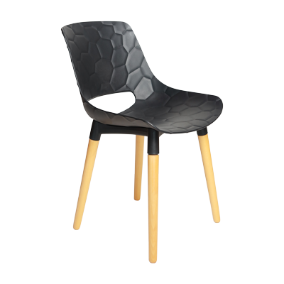 BLACK PENTAGON CUT DESIGN CHAIR WITH WOODEN LEGS (379)