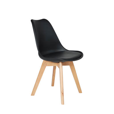 BLACK PLASTIC CHAIR WITH BLACK CUSHION WOODEN LEGS 815 /635 -