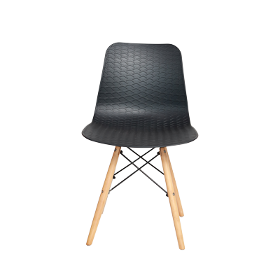 BLACK SQUARE PATTERN PLASTIC CHAIR WITH WOODEN LEGS view 2