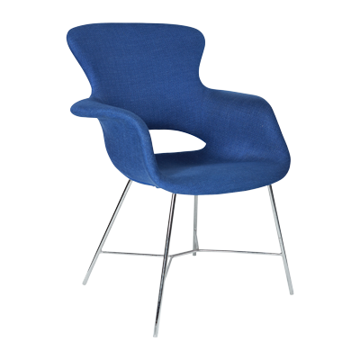 BLUE FABRIC LEISURE CHAIR WITH CHROME PLATED LEG