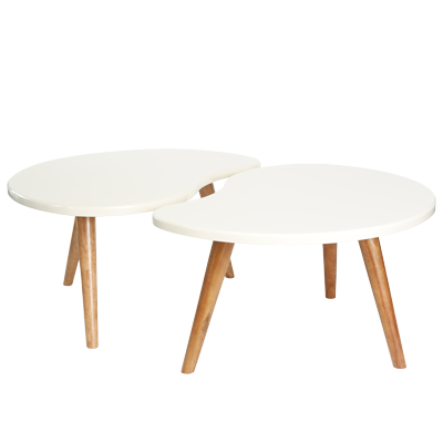 COFFE TABLE BEAN SHAPE MDF MELAMINE QUOTED WITH WOODEN LEGS