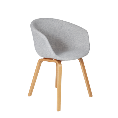 FABRIC GREY BUCKET CHAIR WOODEN LEGS