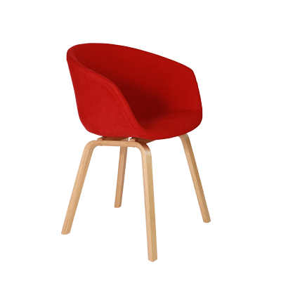 FABRIC RED BUCKET CHAIR WOODEN LEGS