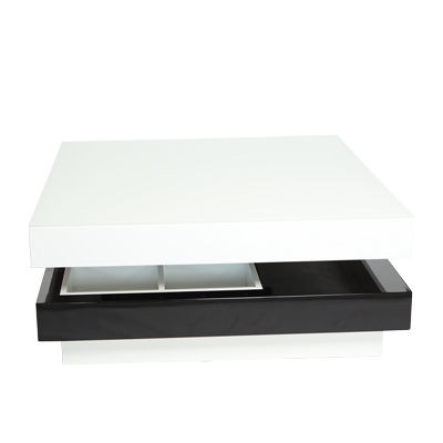 GLASS TOP BLACK AND WHITE SLIDING COFFEE TABLE WITH STORAGE view 2