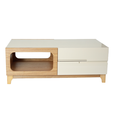 GLASS TOP WOODEN LIGHT WOOD COFFEE TABLE view 2