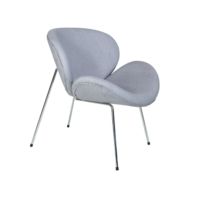 GREY FABRIC LOUNGE CHAIR / CHROME PLATED LEGS