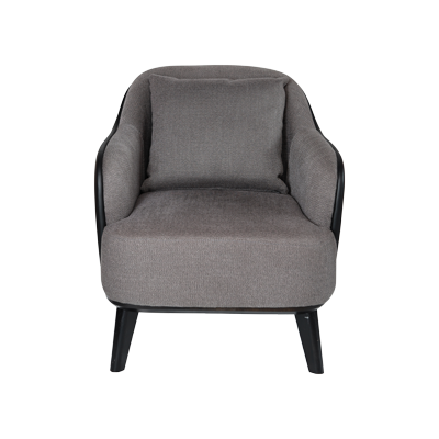 GREY FABRIC LOUNGE CHAIR PU BACK BLACK WOODEN LEGS view 2