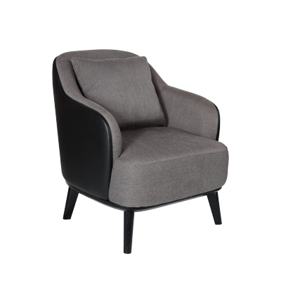 GREY FABRIC LOUNGE CHAIR PU BACK BLACK WOODEN LEGS