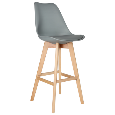 GREY PLASTIC BARSTOOL WITH PU SEATER AND WOODEN LEGS