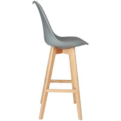 GREY PLASTIC BARSTOOL WITH PU SEATER AND WOODEN LEGS view 2