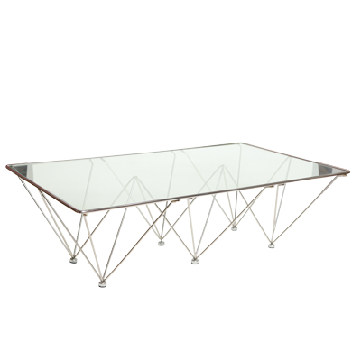 LARGE COFFEE TABLE STAINLESS STEEL WITH GLASS TOP ( 135cm X 75 cm X 42cm )