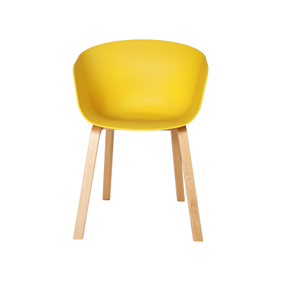 PLASTIC YELLOW CHAIR WITH WOODEN LEGS view 2