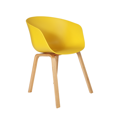PLASTIC YELLOW CHAIR WITH WOODEN LEGS