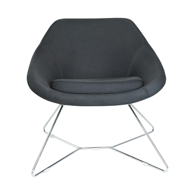 RED FABRIC LOUNGE CHAIR WITH CHROME PLATED LEGS