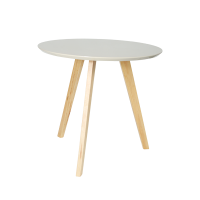 ROUND HIGH GLOSS TABLE WITH LIGHT COLOR WOODEN LEGS - T897
