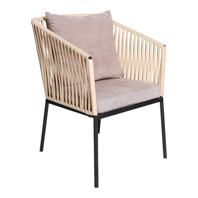 SEMI OUTDOOR SINGLE CHAIR WITH SCATTER CUSHION AND POWDER COATED LEGS
