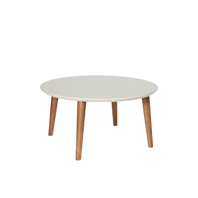 SMALL SIZE HIGH GLOSS BEIGE TOP ROUND COFFEE TABLE WITH WOODEN LEGS