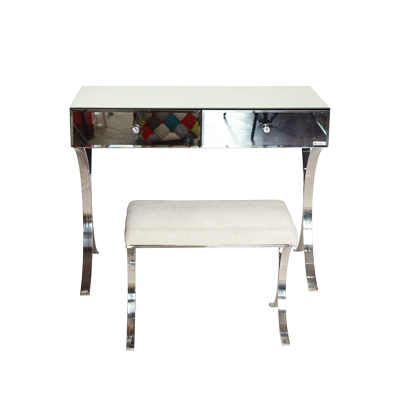 TWO DRAWER MIRROR DRESSING TABLE WITH S/S LEGS view 2