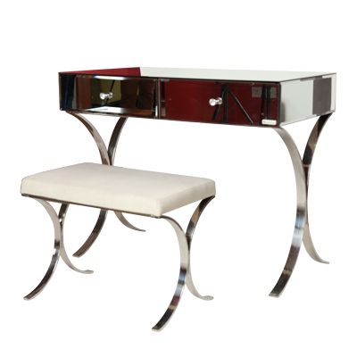 TWO DRAWER MIRROR DRESSING TABLE WITH S/S LEGS