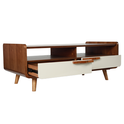 WALNUT COFFEE TABLE WITH 2 DRAWERS LIGHT WOODEN LEGS