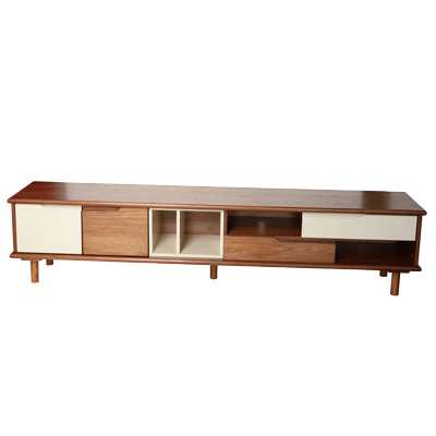 WALNUT COLOR TV CONSOLE WITH FRONT OPEN SHELVES - D895 view 2