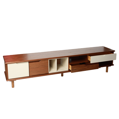 WALNUT COLOR TV CONSOLE WITH FRONT OPEN SHELVES - D895