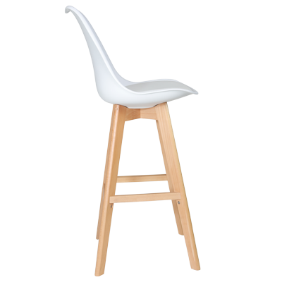 WHITE PLASTIC BARSTOOL WITH PU SEATER AND WOODEN LEGS view 2