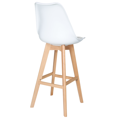 WHITE PLASTIC BARSTOOL WITH PU SEATER AND WOODEN LEGS view 3