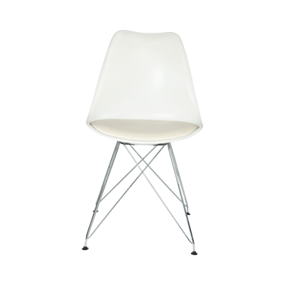 WHITE PLASTIC CHAIR WITH PU SEATER CHROME PLATED LEGS view 2