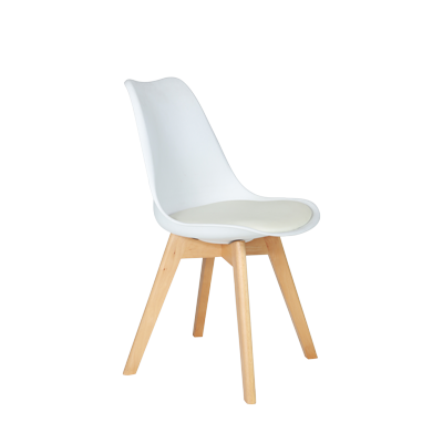WHITE PLASTIC CHAIR WITH WHITE CUSHION WOODEN LEGS 815 /635 -