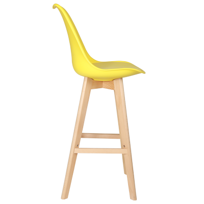 YELLOW PLASTIC BARSTOOL WITH PU SEATER AND WOODEN LEGS view 2