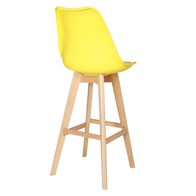 YELLOW PLASTIC BARSTOOL WITH PU SEATER AND WOODEN LEGS view 3