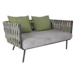 SEMI OUTDOOR THREE SEATER SOFA WITH SCATTER CUSHIONS AND POWDER COATED LEGS