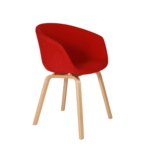 FABRIC RED BUCKET CHAIR WOODEN LEGS