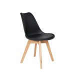 BLACK PLASTIC CHAIR WITH BLACK CUSHION WOODEN LEGS 815 /635 -