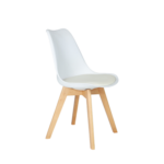 WHITE PLASTIC CHAIR WITH WHITE CUSHION WOODEN LEGS 815 /635  -