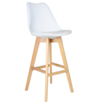 WHITE PLASTIC BARSTOOL WITH PU SEATER AND WOODEN LEGS