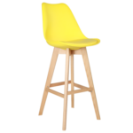 YELLOW PLASTIC BARSTOOL WITH PU SEATER AND WOODEN LEGS