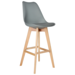 GREY PLASTIC BARSTOOL WITH PU SEATER AND WOODEN LEGS