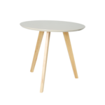 ROUND HIGH GLOSS TABLE WITH LIGHT COLOR WOODEN LEGS - T897