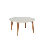 MEDIUM SIZE HIGH GLOSS BEIGE TOP ROUND COFFEE TABLE WITH WOODEN LEGS D80CM X H39CM