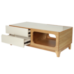 GLASS TOP WOODEN LIGHT WOOD COFFEE TABLE