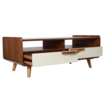 WALNUT COFFEE TABLE WITH 2 DRAWERS LIGHT WOODEN LEGS