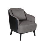 GREY FABRIC LOUNGE CHAIR PU BACK BLACK WOODEN LEGS