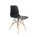 BLACK SQUARE PATTERN PLASTIC CHAIR WITH WOODEN LEGS