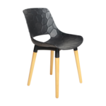 BLACK PENTAGON CUT DESIGN CHAIR WITH WOODEN LEGS (379)